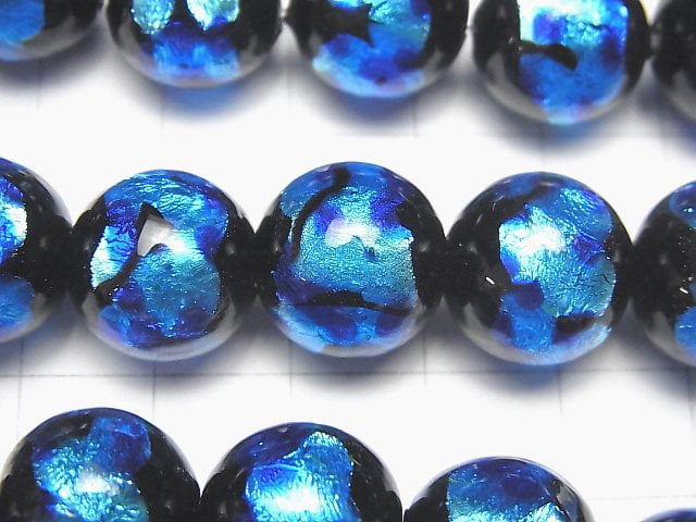 [Video] Lampwork Beads Round 14mm [Blue x Light Blue] 1/4 or 1strand beads (aprx.13inch/33cm)