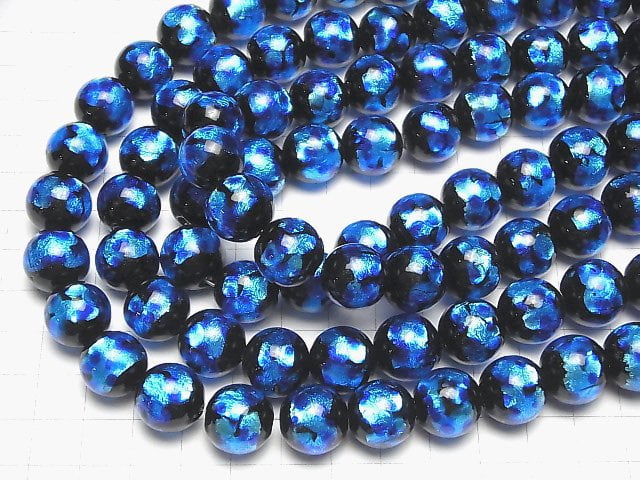 [Video] Lampwork Beads Round 14mm [Blue x Light Blue] 1/4 or 1strand beads (aprx.13inch/33cm)