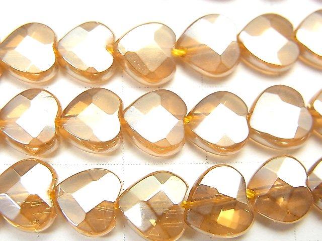 [Video] Champagne color quartz AAA Vertical Hole Heart cut 8x8x4mm half or 1strand beads (aprx.15inch / 36cm)