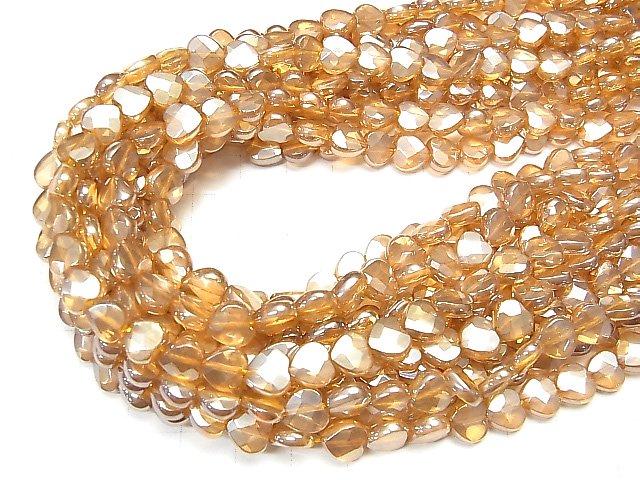 [Video] Champagne color quartz AAA Vertical Hole Heart cut 8x8x4mm half or 1strand beads (aprx.15inch / 36cm)