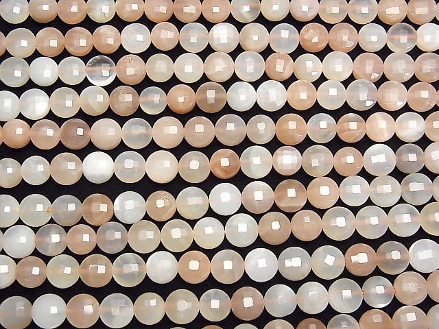 [Video] High Quality! Multi Color Moonstone AA ++ Faceted Coin 8x8x5mm 1strand beads (aprx.15inch / 36cm)