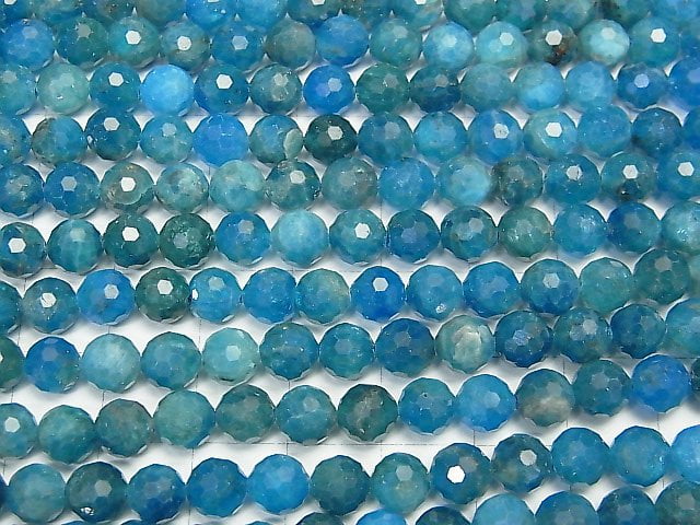 [Video] High Quality! Blue Apatite AA++ 128Faceted Round 6mm 1strand beads (aprx.15inch/36cm)