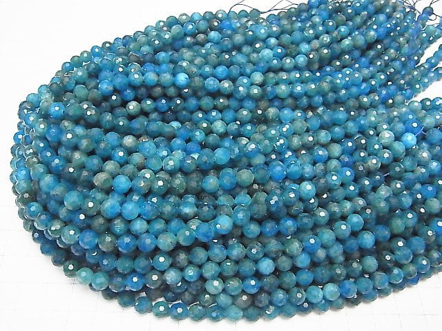 [Video] High Quality! Blue Apatite AA++ 128Faceted Round 6mm 1strand beads (aprx.15inch/36cm)