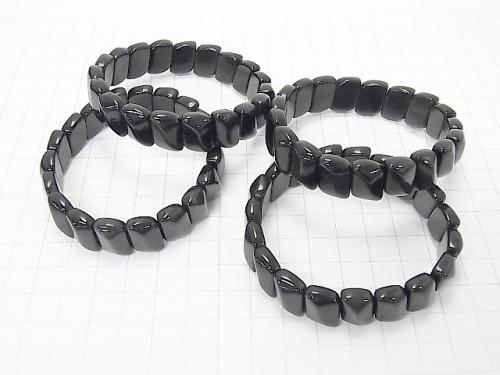 Mexico Black Obsidian AAA 2 Hole Leaf 14x10x6mm 1strand (Bracelet)