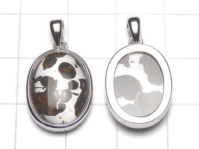 Kenya Sericho Pallasite Meteorite Oval Pendant 18x14mm Silver925