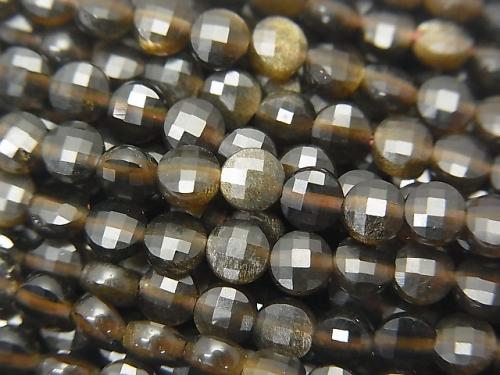 High quality! 1strand $5.79! Golden Sheen Obsidian AAA Faceted Coin 4x4x2mm 1strand (aprx.15inch / 37cm)
