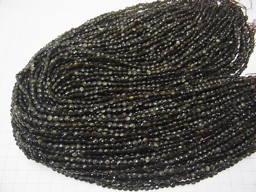 High quality! 1strand $5.79! Golden Sheen Obsidian AAA Faceted Coin 4x4x2mm 1strand (aprx.15inch / 37cm)