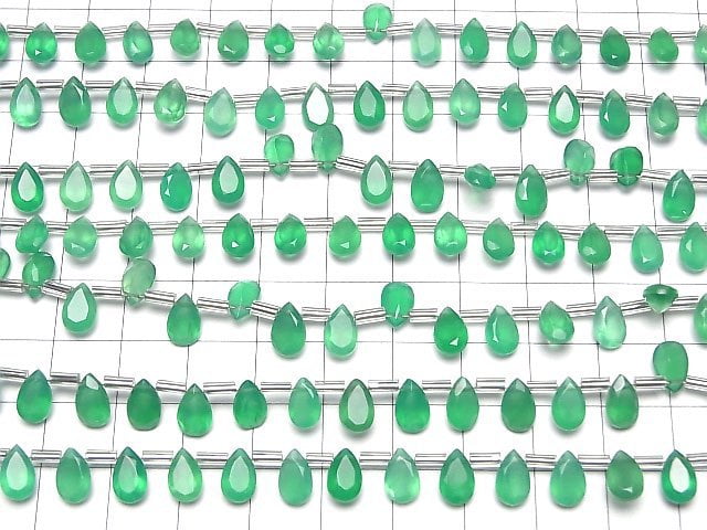 [Video]High Quality Green Onyx AAA Pear shape Faceted 8x5mm 1strand (18pcs )
