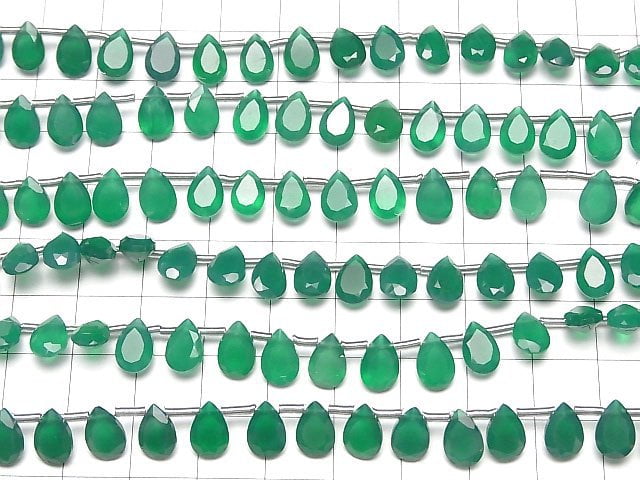 [Video]High Quality Green Onyx AAA Pear shape Faceted 9x6mm half or 1strand (18pcs )