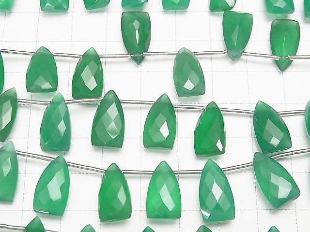 [Video] High Quality Green Onyx AAA Deformation Faceted Pear Shape 15x8mm 1strand (8pcs ).