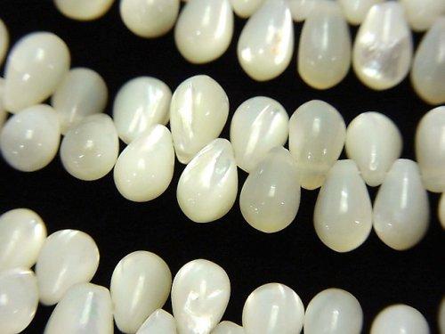 [Video] White Shell (Silver-lip Oyster) Drop (Smooth) 8x5x5mm White half or 1strand beads (aprx.14inch / 35cm)