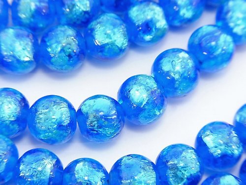 Lampwork Beads Round 8mm [Blue x Light Blue/Luminous type ] 1/4 or 1strand beads (aprx.15inch/36cm)