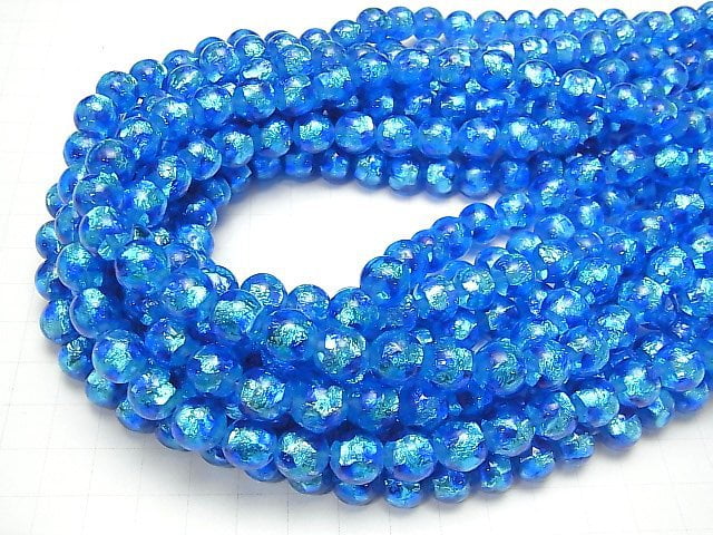 [Video]Lampwork Beads Round 10mm [Blue x Light Blue/Luminous type ] 1/4 or 1strand beads (aprx.14inch/34cm)