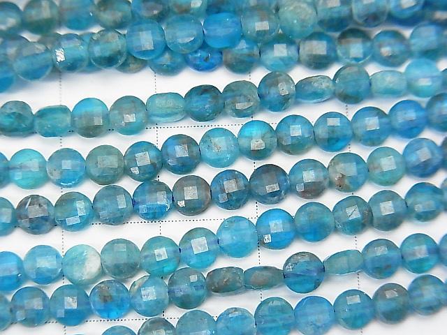 High Quality! 1strand $7.79! Blue Apatite AA Faceted Coin 4x4x2mm 1strand (aprx.15inch / 37cm)