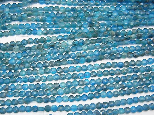 High Quality! 1strand $7.79! Blue Apatite AA Faceted Coin 4x4x2mm 1strand (aprx.15inch / 37cm)