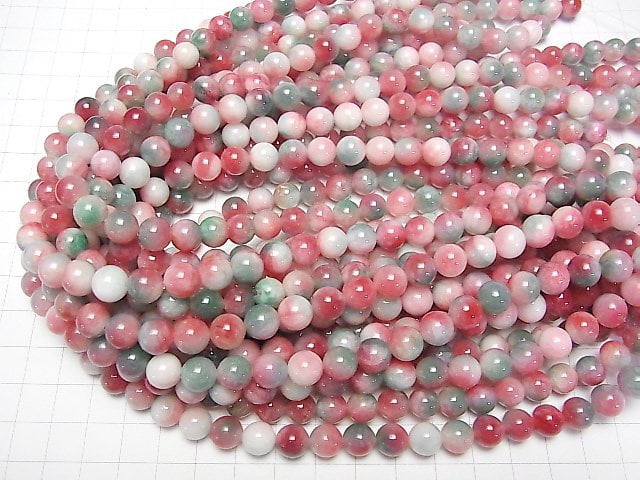 Red & Green Jade Round 8mm 1strand beads (aprx.15inch / 37cm)
