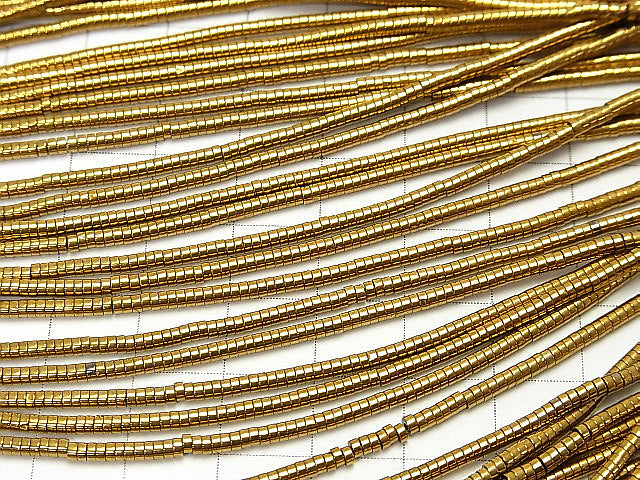 Hematite Tube (Heishi) 2x2x1mm Gold coating 1strand beads (aprx.15inch / 38cm)