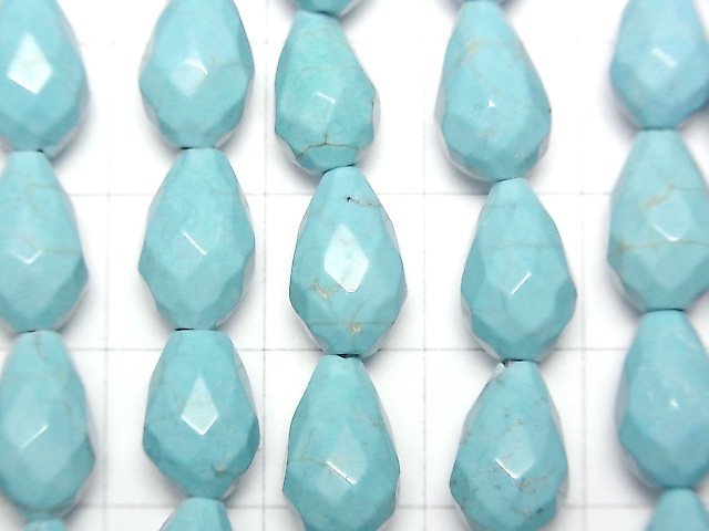 [Video]Magnesite Turquoise Vertical Hole Faceted Drop 12x7x7mm 1strand beads (aprx.15inch/36cm)