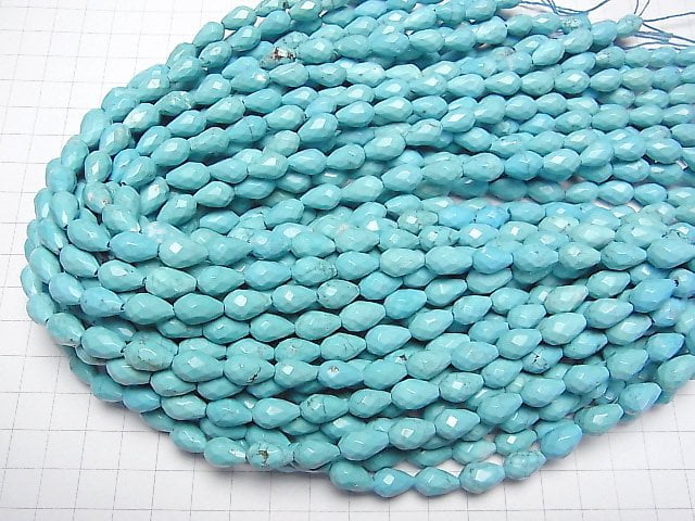 [Video]Magnesite Turquoise Vertical Hole Faceted Drop 12x7x7mm 1strand beads (aprx.15inch/36cm)