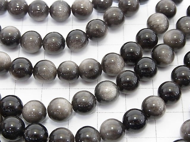 Silver Obsidian AAA Round 8mm 1strand beads (aprx.15inch/36cm)