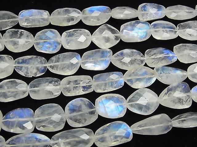[Video]High Quality Rainbow Moonstone AAA- Flat Faceted Nugget 1/4 or 1strand beads (aprx.15inch / 36cm)