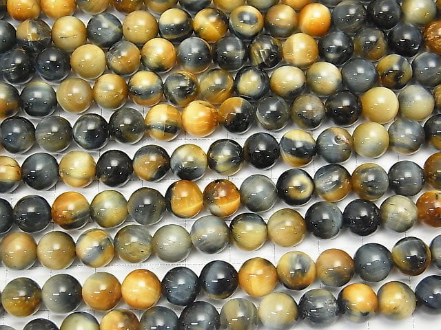 [Video]Silver Blue & Golden Tiger's Eye AA Round 8mm 1strand beads (aprx.15inch/36cm)