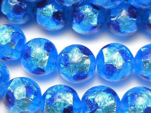 Lampwork Beads Round 12mm [Blue x Light Blue/Luminous type ] 1/4 or 1strand beads (aprx.14inch/34cm)