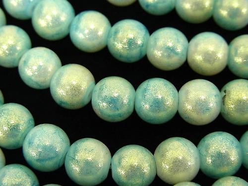 1strand $2.79! Glass Beads Round 8mm [Blue Green x Gold] 1strand (aprx.14inch / 34cm)