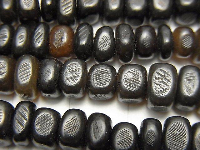 Buffalo Horn Square-Rectangle Roundel Black x Brown 1strand beads (aprx.15inch / 38cm)
