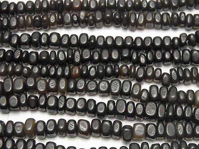 Buffalo Horn Square-Rectangle Roundel Black x Brown 1strand beads (aprx.15inch / 38cm)
