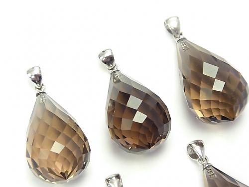 High Quality Smoky Crystal Quartz AAA Faceted Drop  Pendant 25x15x15mm Silver925  1pc $14.99!