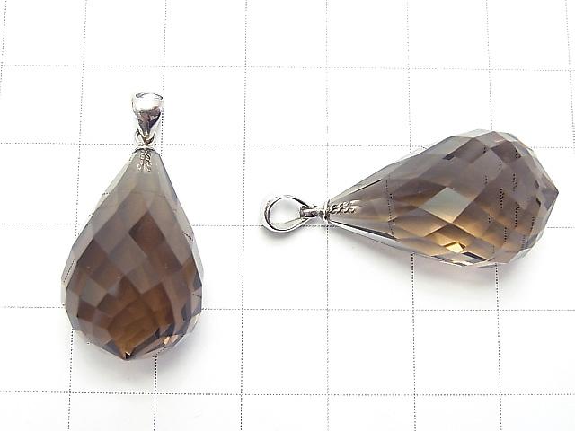 High Quality Smoky Crystal Quartz AAA Faceted Drop  Pendant 25x15x15mm Silver925  1pc $14.99!