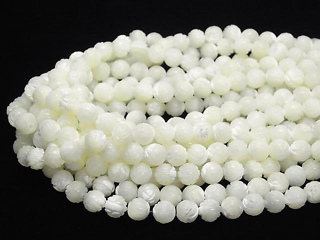 Mother of Pearl MOP AAA White Round Rose Cut 10mm half or 1strand beads (aprx.15inch / 38cm)