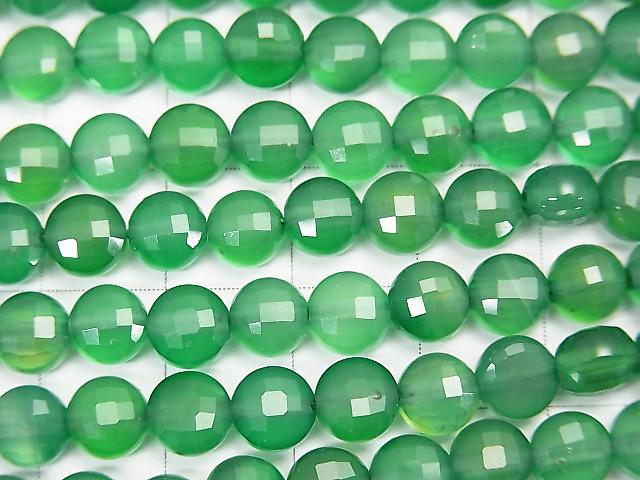 High Quality! 1strand $7.79! Green Onyx AAA Faceted Coin 6x6x4mm 1strand (aprx.15inch / 37cm)