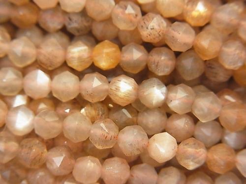 High Quality! Silver & Golden Sheen Orange Moon Stone AAA Star Faceted Round 4mm 1strand (aprx.15inch / 37cm)