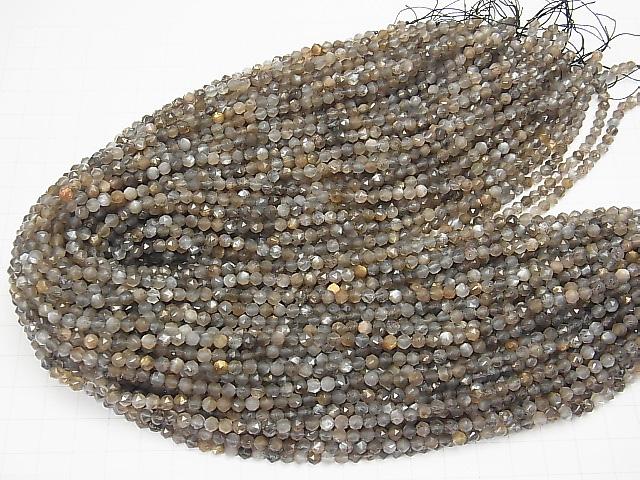 High Quality! Silver & Golden Sheen Gray Moon Stone AAA Star Faceted Round 4mm 1strand (aprx.15inch / 37cm)