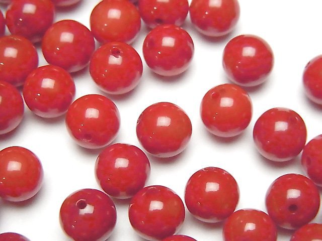 [Video]Red Coral (Dyed) Half Drilled Hole Round 8mm 4pcs