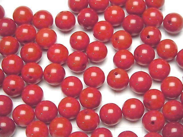 [Video]Red Coral (Dyed) Half Drilled Hole Round 8mm 4pcs