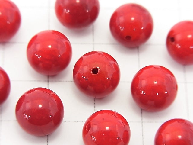 [Video] Red Coral (Dyed) Half Drilled Hole Round 9.5mm 4pcs