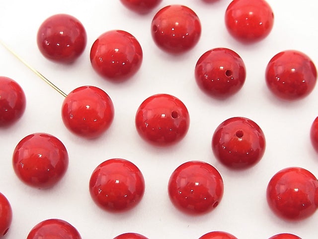 [Video] Red Coral (Dyed) Half Drilled Hole Round 9.5mm 4pcs