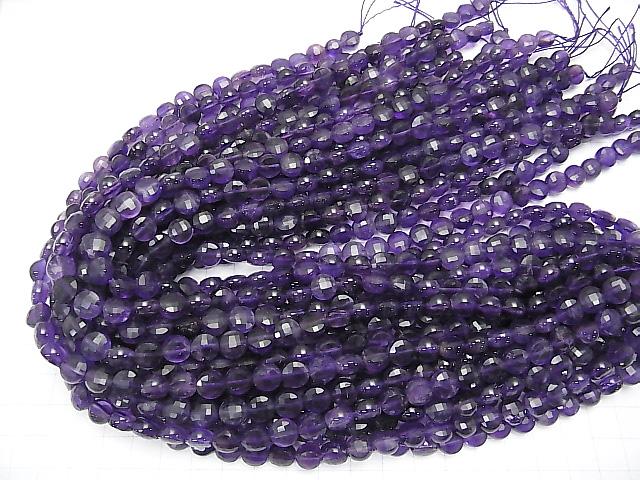 High Quality!  Amethyst AA+ Faceted Coin 8x8x5mm 1strand (aprx.15inch/36cm)