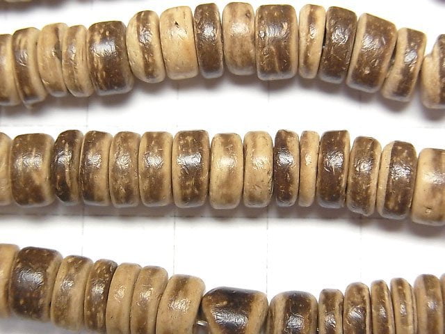 Coconut Roundel 8x8mm Beige x Brown 1strand beads (aprx.15inch/36cm)
