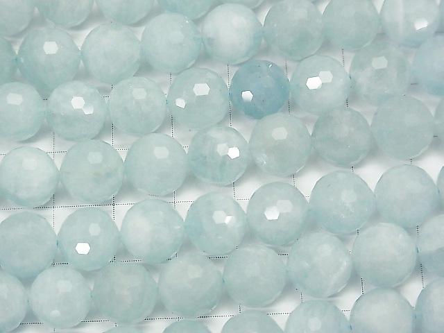 High Quality! Africa Aquamarine AA + 128Faceted Round 10mm half or 1strand (aprx.15inch / 37cm)