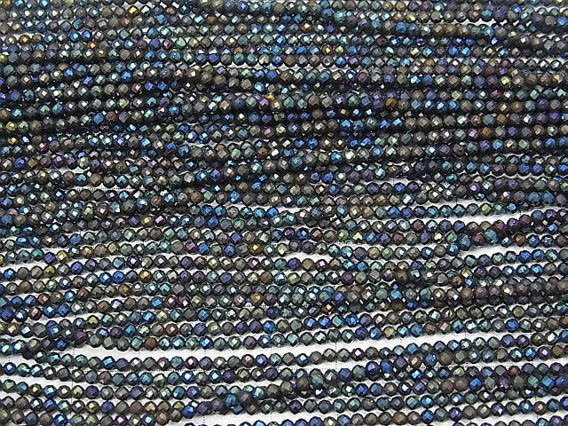 High Quality! Black Spinel AAA Faceted Round 2mm blue coating 1strand beads (aprx.15inch/36cm)