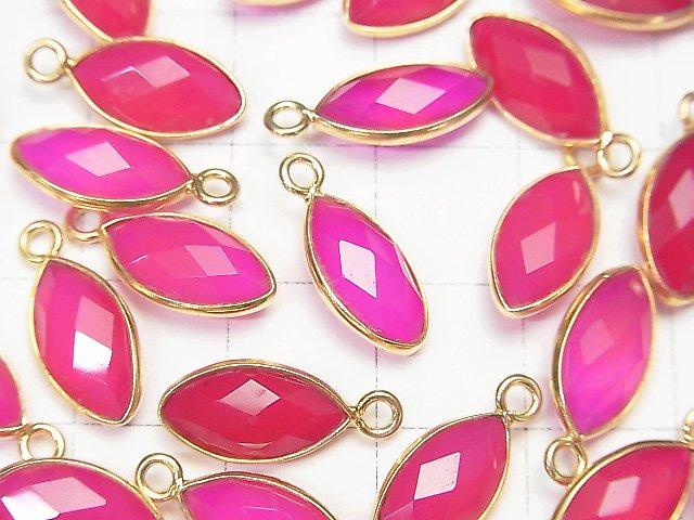 [Video]High Quality Fuchsia Pink Chalcedony AAA Bezel Setting Faceted Marquise 13x7mm 18KGP 4pcs $5.79