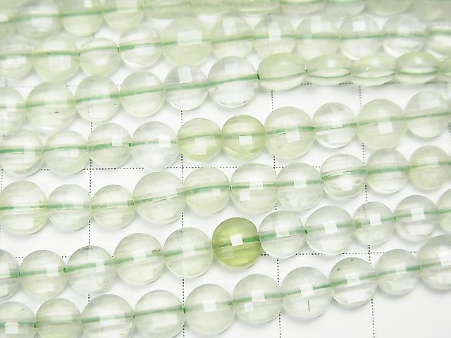 High Quality!  1strand $9.79! Prehnite AA++ Faceted Coin 5x5x3mm 1strand (aprx.15inch/36cm)