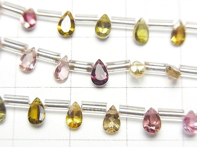 [Video] High Quality Multicolor Tourmaline AAA Pear shape Faceted 5x3mm 1strand (18pcs)