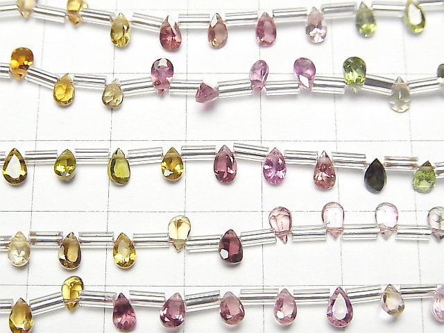 [Video] High Quality Multicolor Tourmaline AAA Pear shape Faceted 5x3mm 1strand (18pcs)