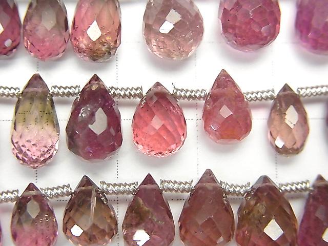 [Video] High Quality Pink Tourmaline AAA- Drop Faceted Briolette 1strand beads (aprx.8inch / 20cm)