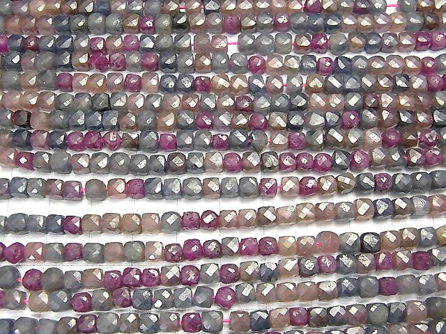 High Quality! Ruby & Sapphire AA+ Cube Shape 4x4x4mm half or 1strand beads (aprx.15inch / 37cm)